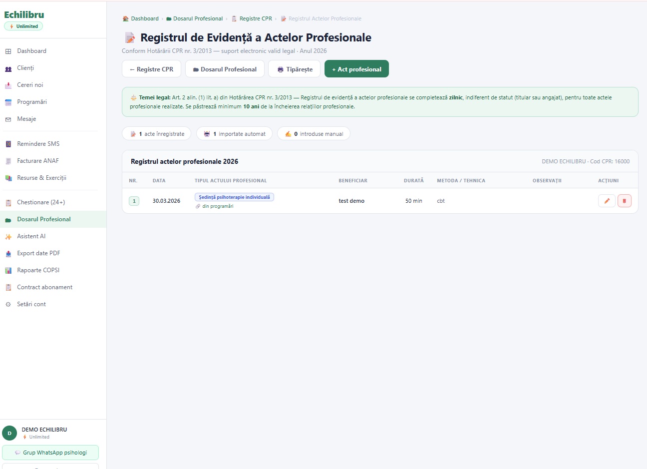 Registrul Actelor Profesionale