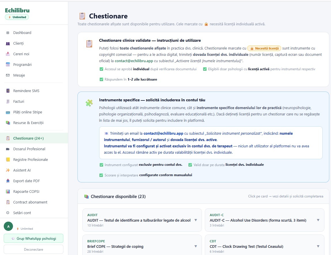 Chestionare clinice validate
