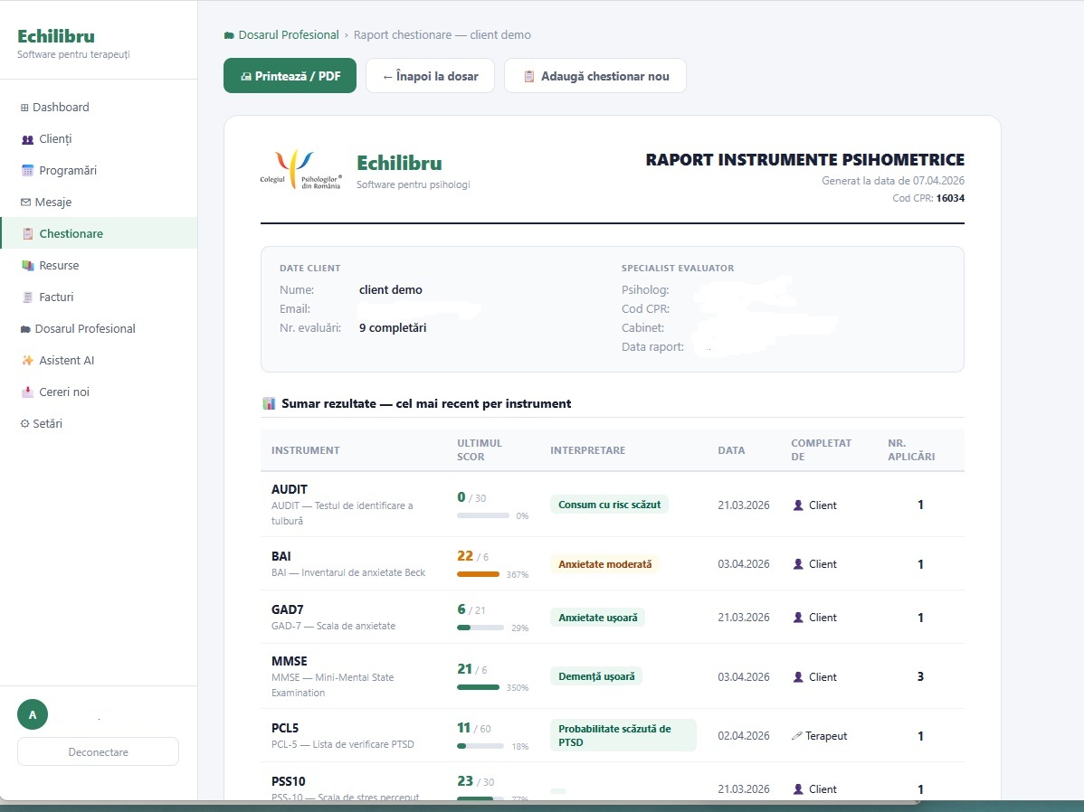Raport Instrumente Psihometrice