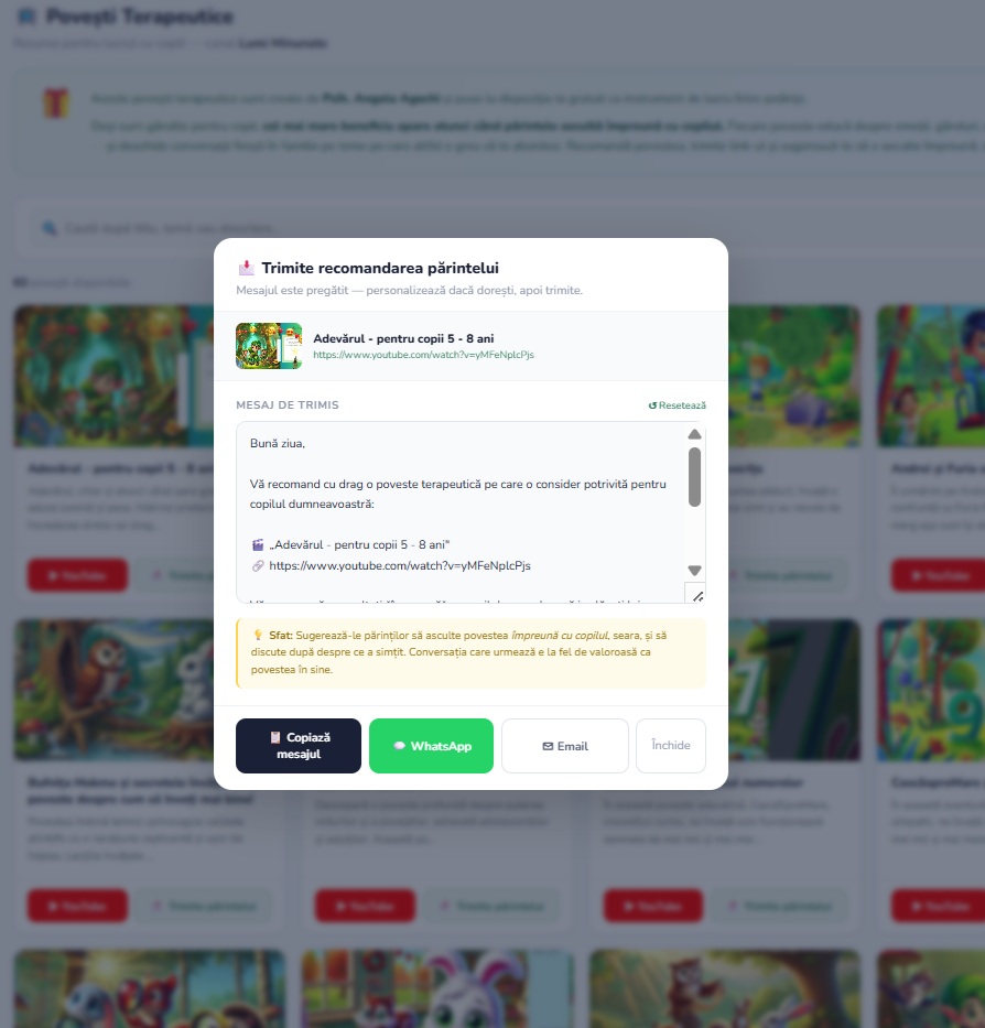 Trimitere mesaj profesionist părintelui